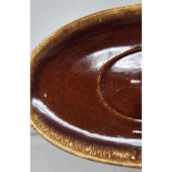 Vtg Hull Pottery Brown Gravy Boat Drip Serving Plate USA Oven Proof Replacement - Picture 2 of 8